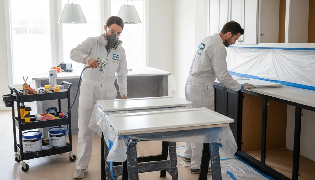 Professional cabinet painting in Duluth MN kitchen with durable refinished wood surfaces
