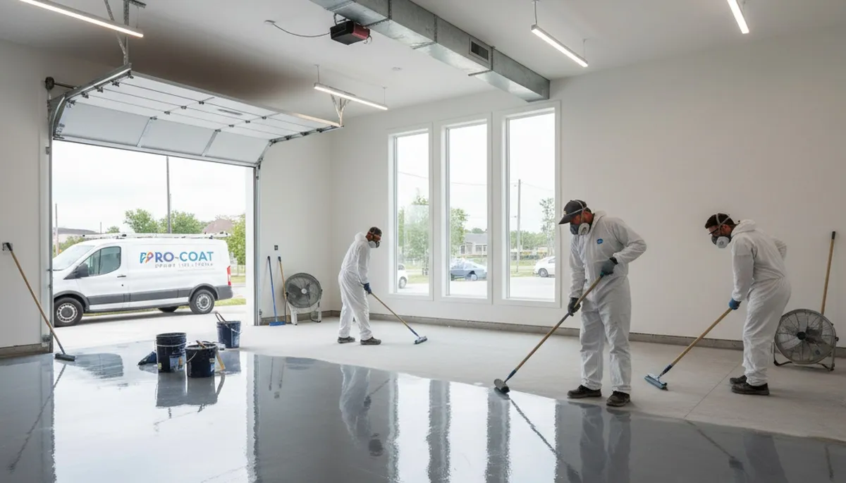Epoxy floor coating in Duluth MN garage by professional painters, durable winter-resistant finish