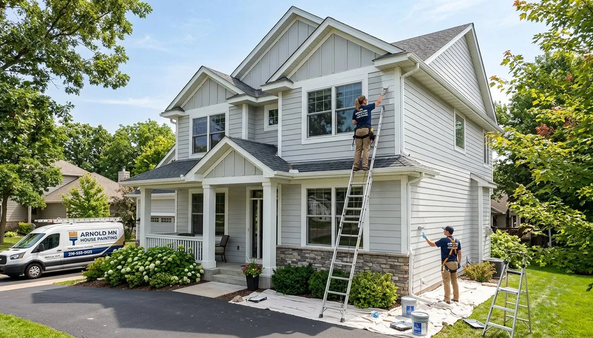 Professional house painters working on residential exterior in Duluth MN