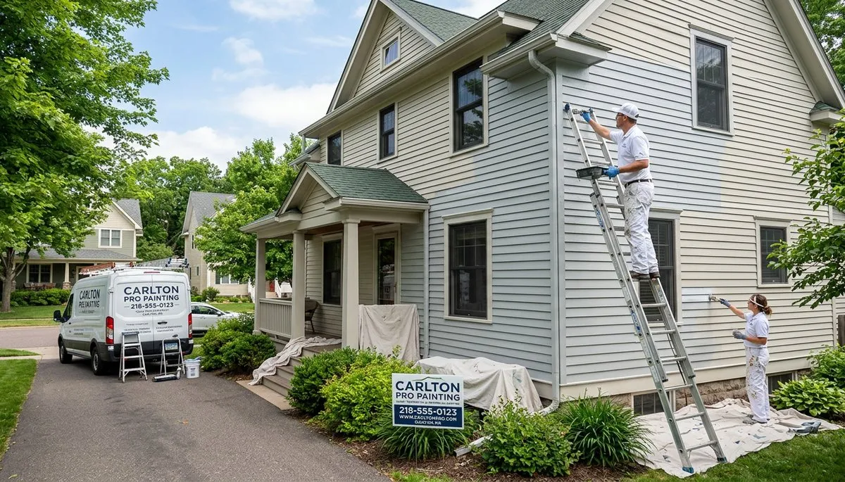 Professional house painters working on residential exterior in Duluth MN