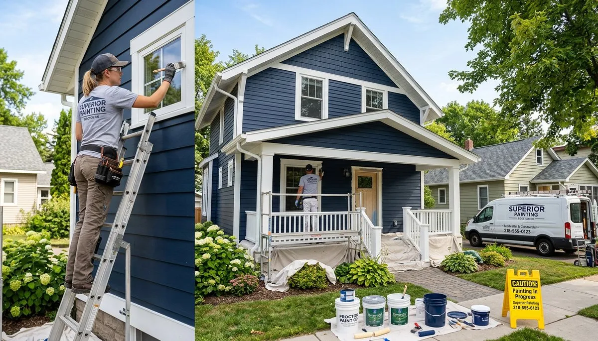 Professional house painters in Duluth MN applying fresh exterior paint to a residential home