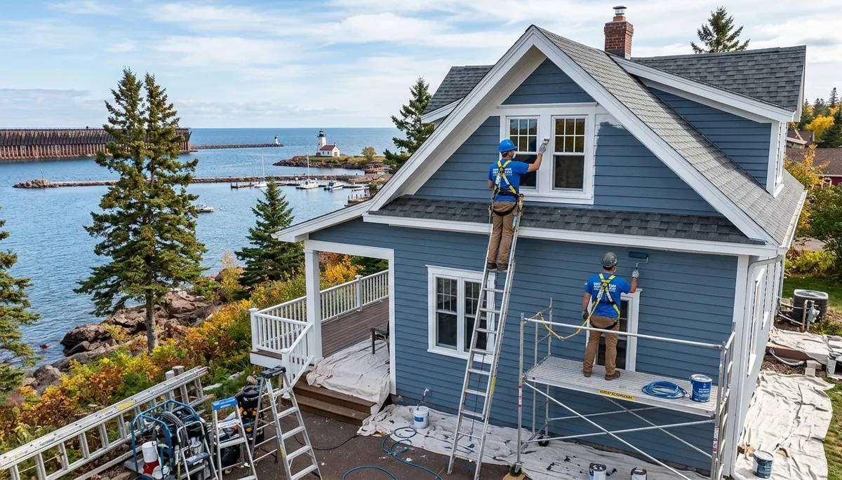 Professional house painters working on exterior home in Duluth MN