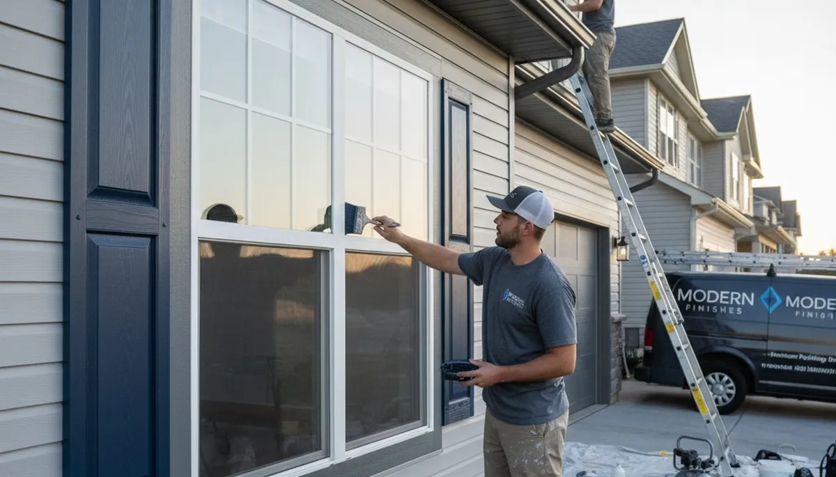 Professional shutter painting and refinishing on a Duluth, MN home exterior by expert painters